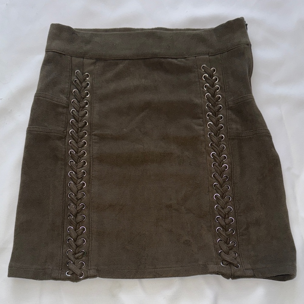 JCL Olive Green Faux Suede Mini Skirt - Size S/M